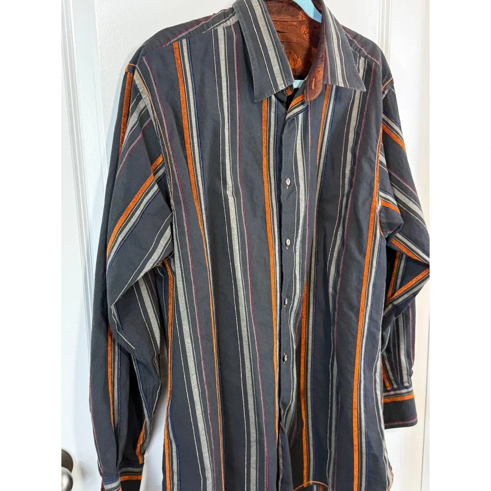 Ike Behar Men's‎ XL Western Button Down Shirt Gray Orange Striped Cowboy Ranch